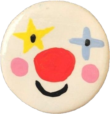 Pinbadge featuring a cute smiling clown face